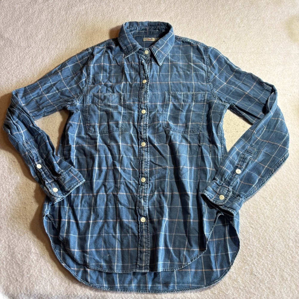 Faherty Women's Blue Plaid Long Sleeve Button Up‎ Shirt Size S - Picture 2 of 8